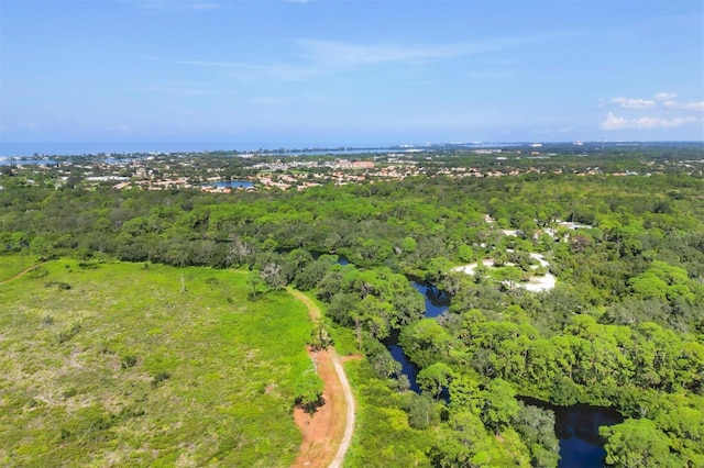 aerial view featuring a water view