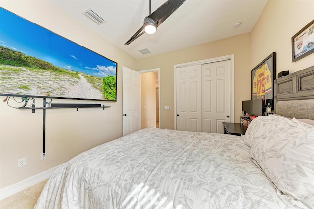 bedroom with a closet and ceiling fan