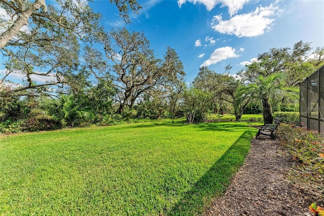 view of yard featuring a lanai