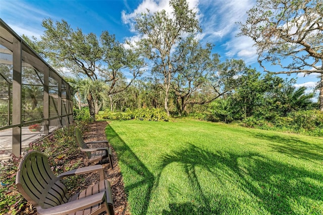 view of yard with a lanai