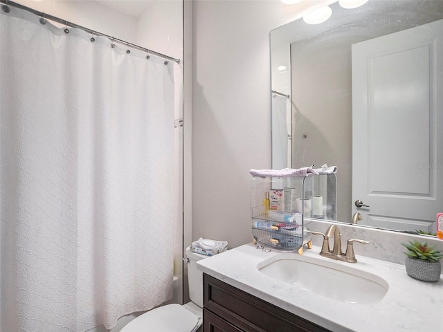 full bathroom with vanity, toilet, and shower / bathtub combination with curtain