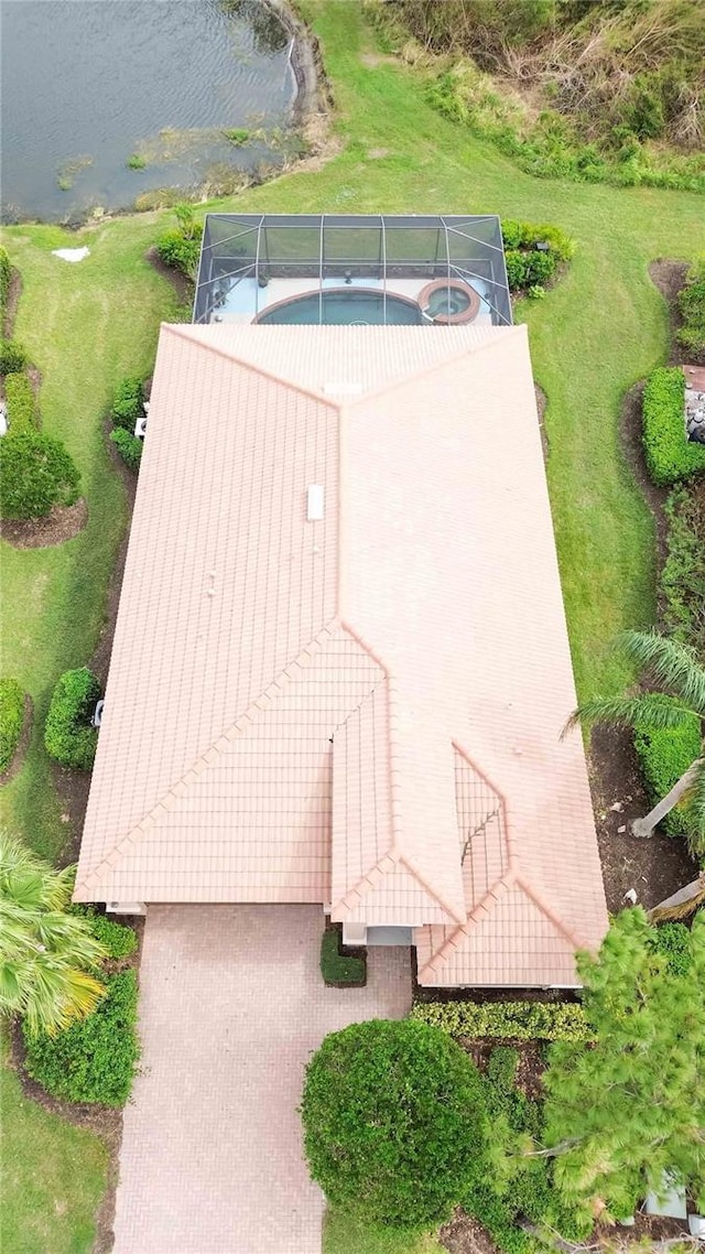 aerial view with a water view