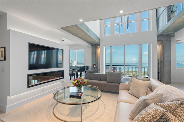 living room featuring a textured ceiling