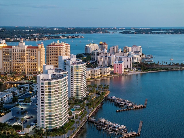 aerial view featuring a water view