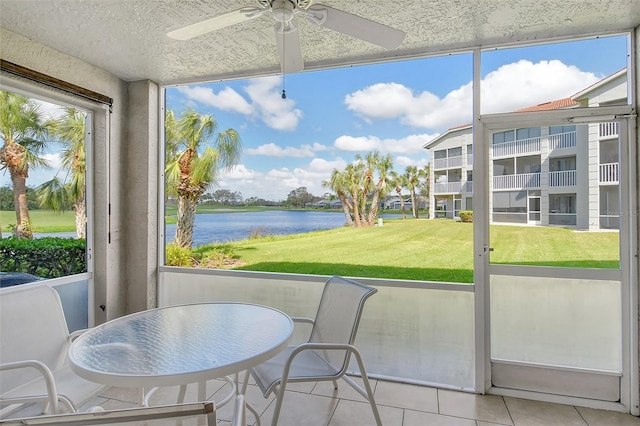 9320 Clubside Cir Unit 2109, Sarasota, FL 34238 - sunroom with a water view and ceiling fan