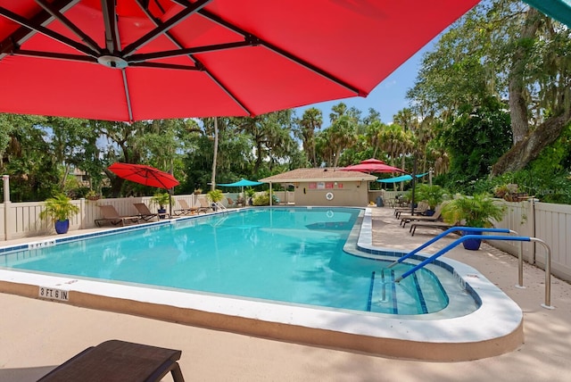 view of pool featuring a patio area