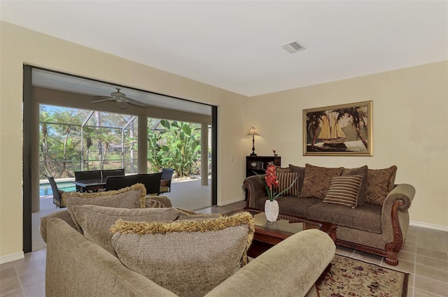 living room featuring tile patterned flooring