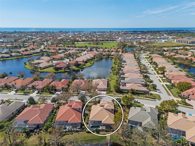 aerial view with a water view