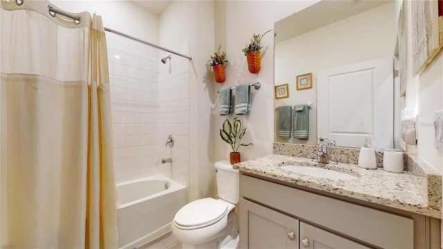 full bathroom featuring vanity, toilet, and shower / tub combo with curtain