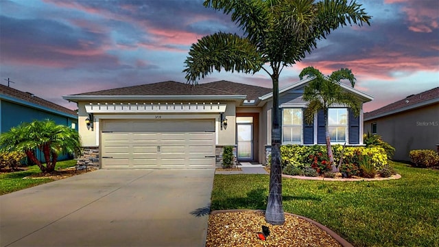 3718 Mossy Limb Ct, Palmetto, FL 34221 - single story home with concrete driveway, a yard, a garage, and stucco siding