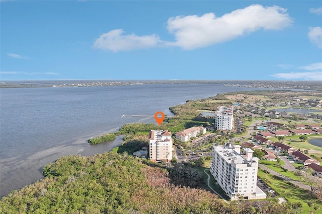 aerial view featuring a water view