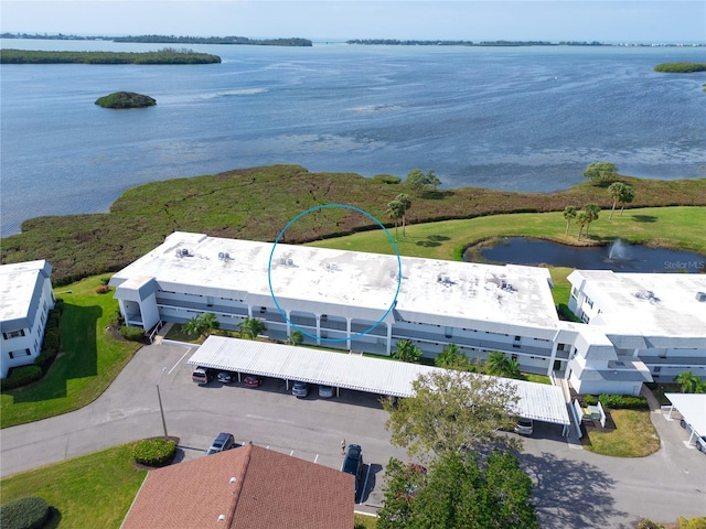 aerial view featuring a water view