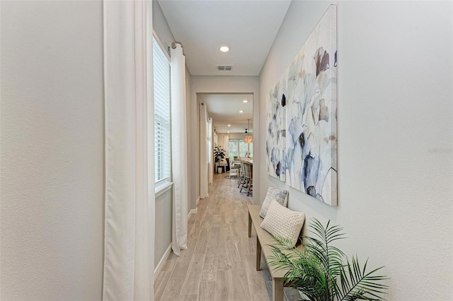 corridor featuring a wealth of natural light and light wood-type flooring