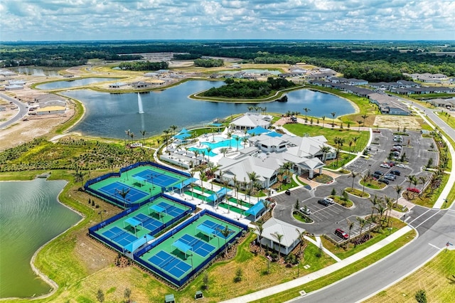 aerial view with a water view