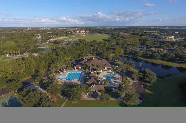 aerial view with a water view