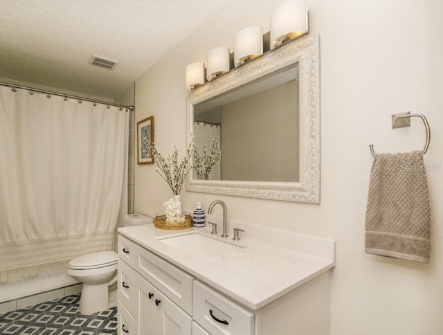 6317 Werner Ave, New Port Richey, FL 34652 - full bathroom with vanity, toilet, a shower with curtain, and a textured ceiling