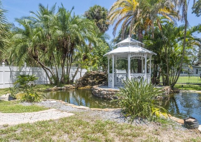 view of water feature featuring a gazebo