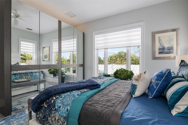 bedroom featuring ceiling fan