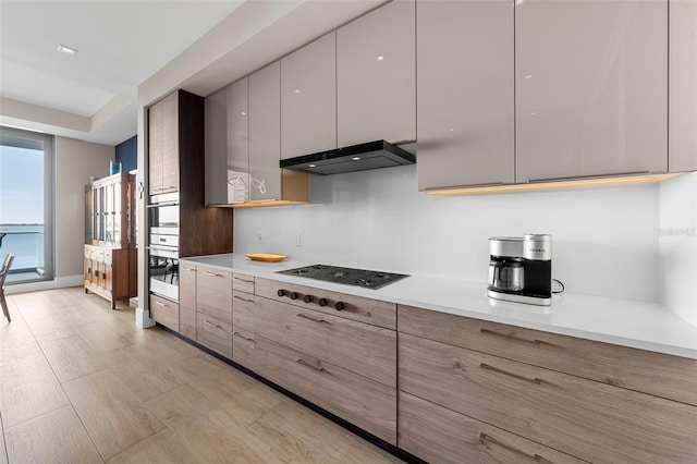 kitchen with black cooktop, light hardwood / wood-style floors, and extractor fan