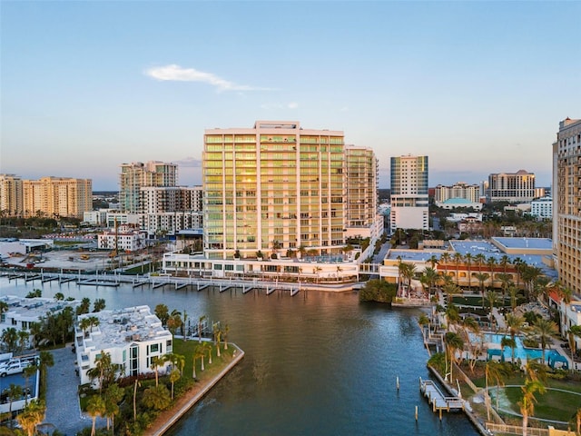 exterior space with a water view