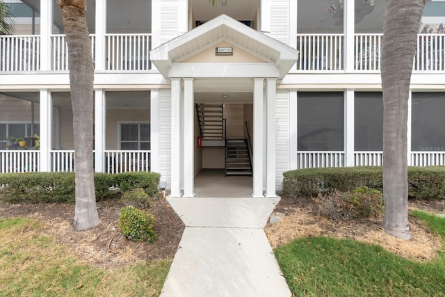 doorway to property with a balcony