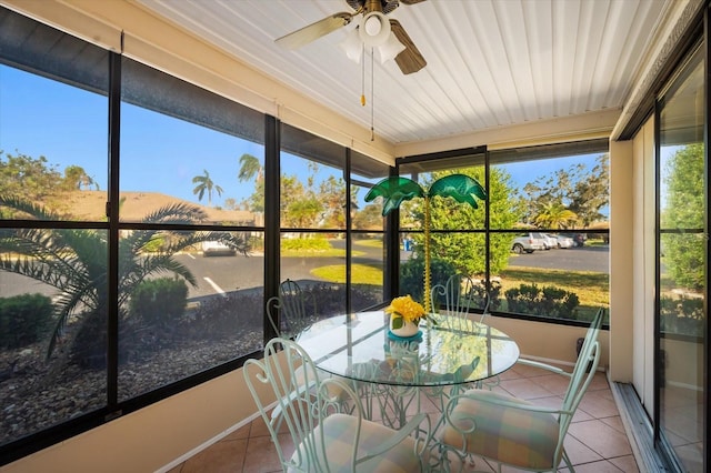 sunroom featuring a healthy amount of sunlight and ceiling fan