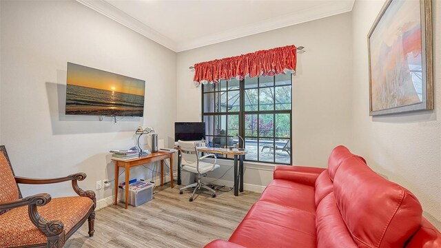 9291 Swaying Branch Rd, Sarasota, FL 34241 - office space with wood finished floors, crown molding, and baseboards