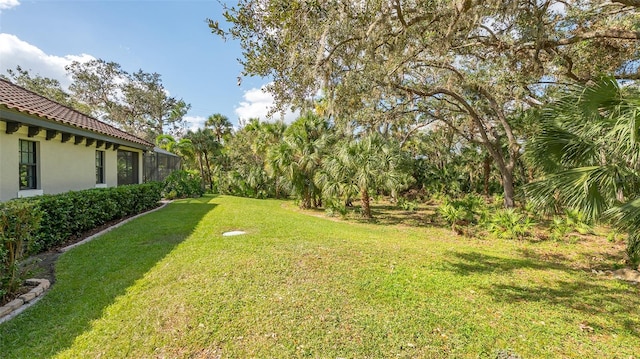 view of yard with a lanai