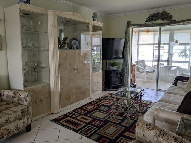 living room featuring light tile patterned floors