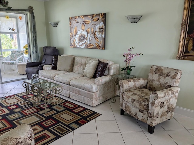 living room with light tile patterned flooring