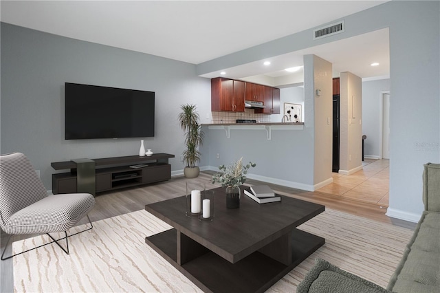 living room featuring light hardwood / wood-style flooring