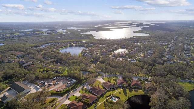 bird's eye view featuring a water view