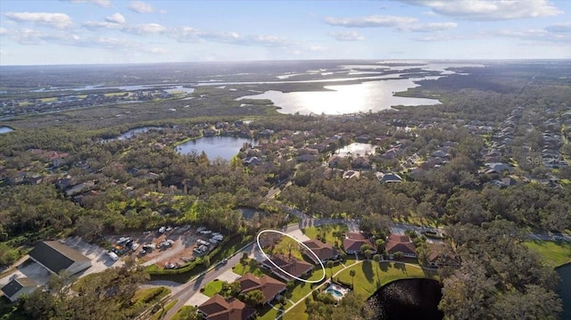 aerial view with a water view