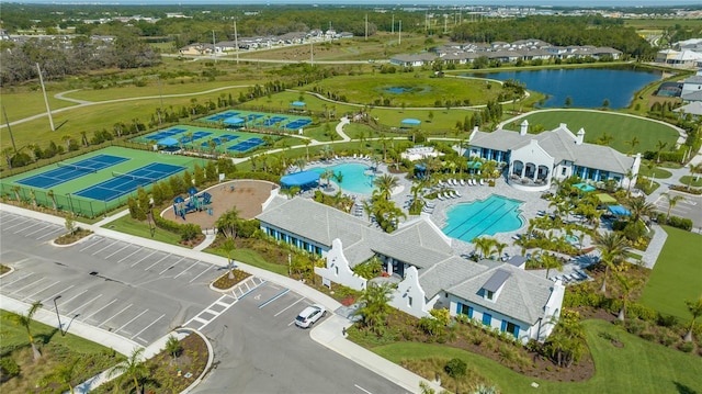 aerial view with a water view