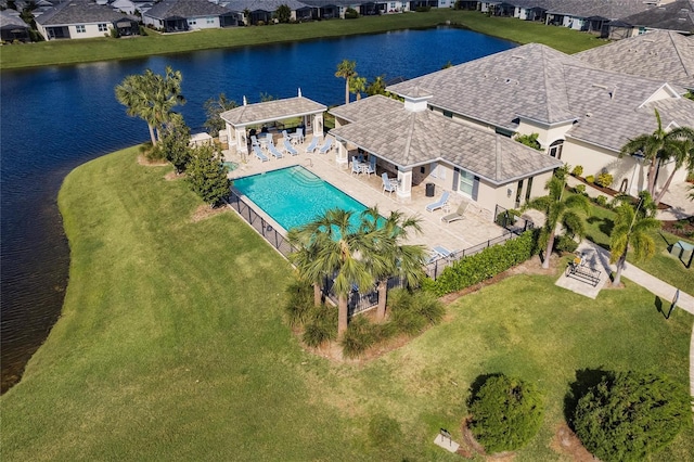 aerial view featuring a water view