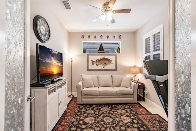 living room with ceiling fan