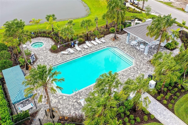 view of swimming pool with a gazebo and a patio