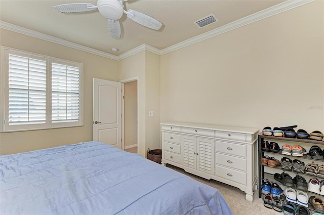 6547 Willowshire Way, Bradenton, FL 34212 - bedroom with carpet floors, ornamental molding, and ceiling fan