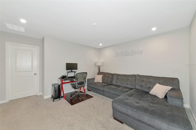 living room with light colored carpet