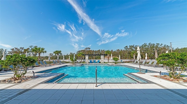 view of swimming pool featuring a patio