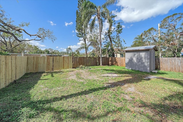 view of yard with a shed