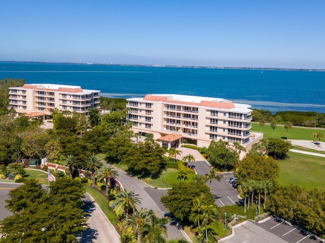 aerial view featuring a water view