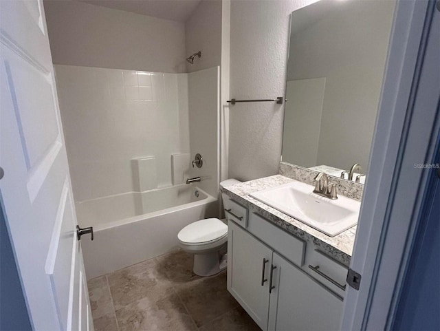 full bathroom with vanity, bathing tub / shower combination, and toilet