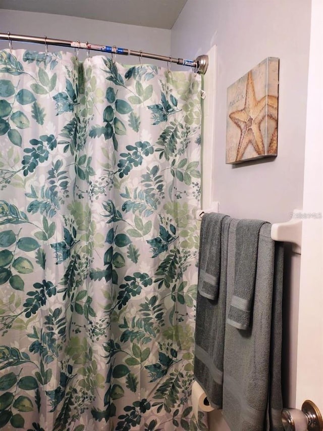 bathroom featuring a shower with shower curtain