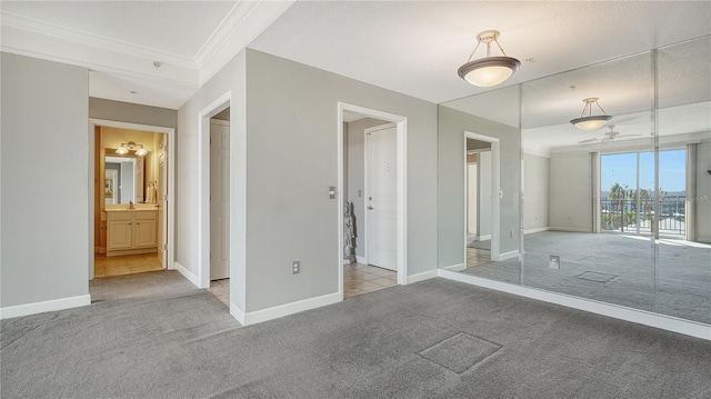 carpeted empty room featuring crown molding