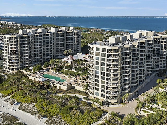 view of building exterior with a water view