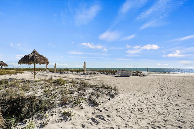 property view of water featuring a view of the beach