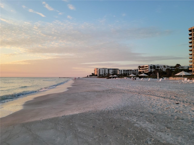 property view of water featuring a view of the beach