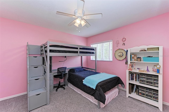 bedroom featuring carpet flooring and ceiling fan