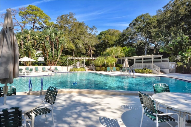 view of swimming pool featuring a patio area